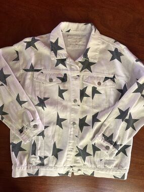 Toast Jeans Star Print Denim Jacket White and Gray Oversized Medium